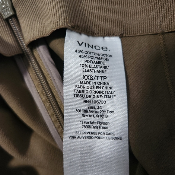 Vince Italian Cotton-Blend Stitch-Front Seam  Leggings Size XXS Oak Wood Hi Rise - Picture 8 of 12